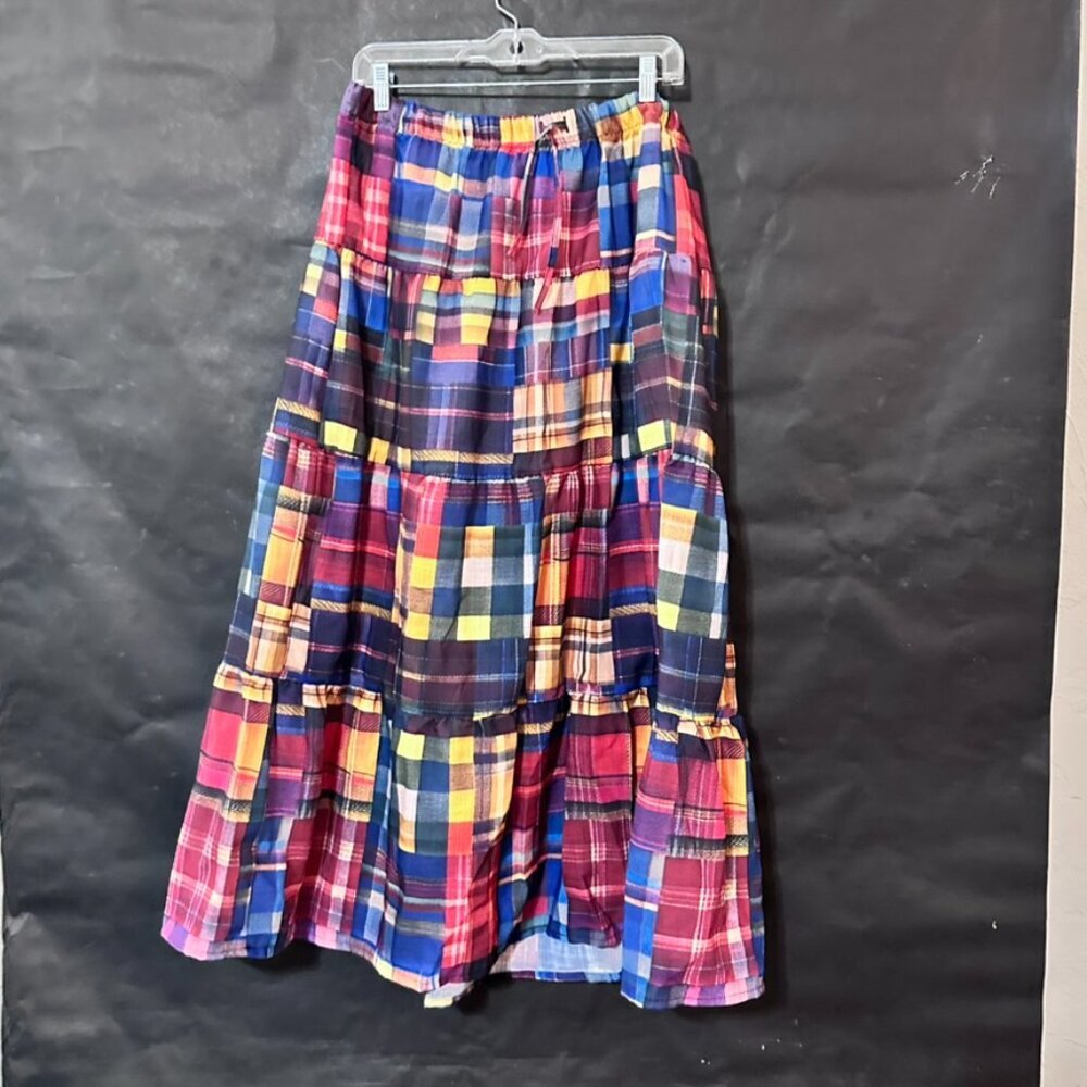 Peasant Madras Long Patchwork Tartan Plaid Skirt Buffalo Red Boho Size xl Maxi - Picture 3 of 10